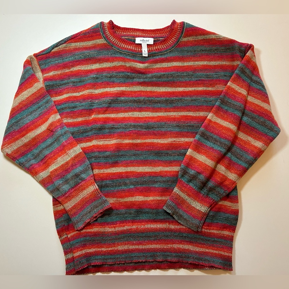 Willow & Root Striped Woven Sweater Red Girls Size Large